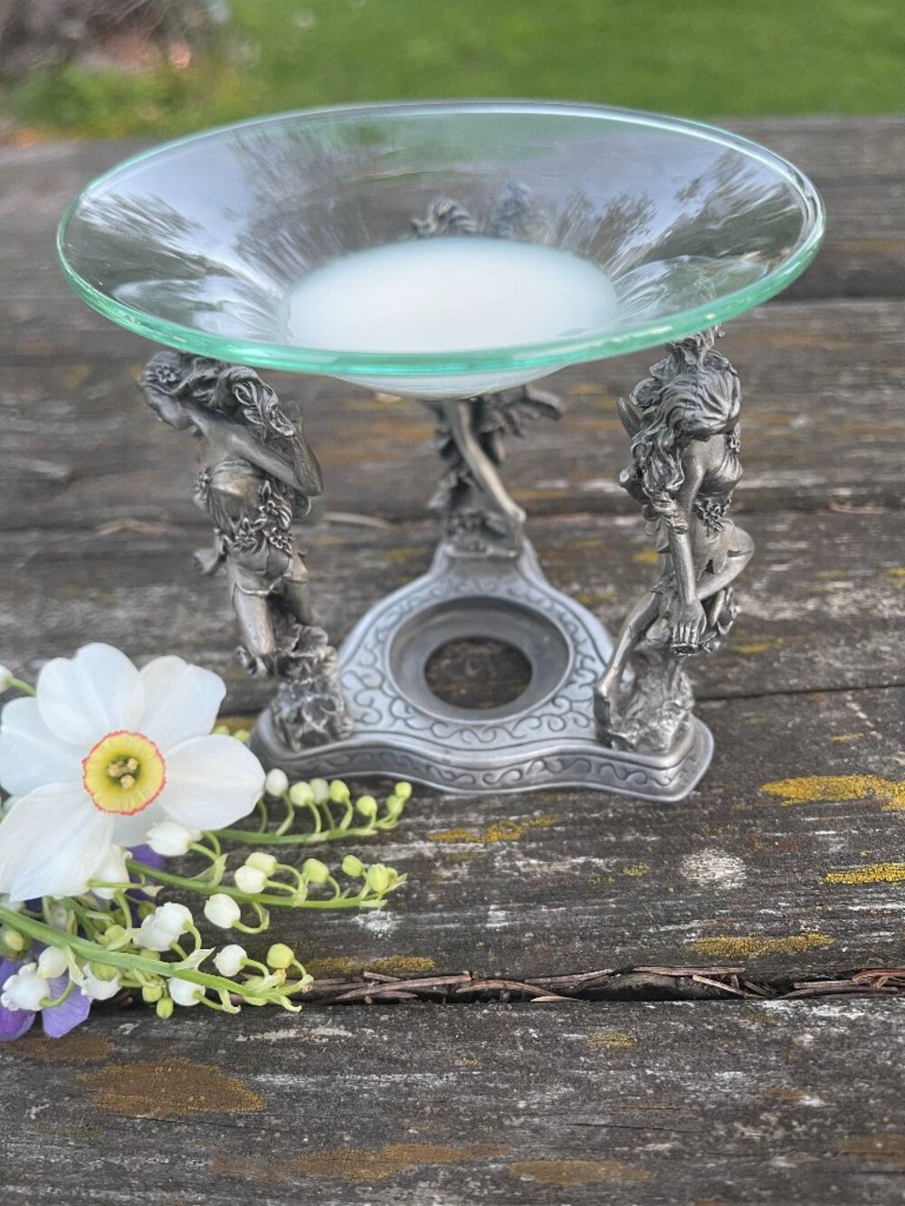 Vintage Dancing Fairies Pewter Tealight Wax Warmer